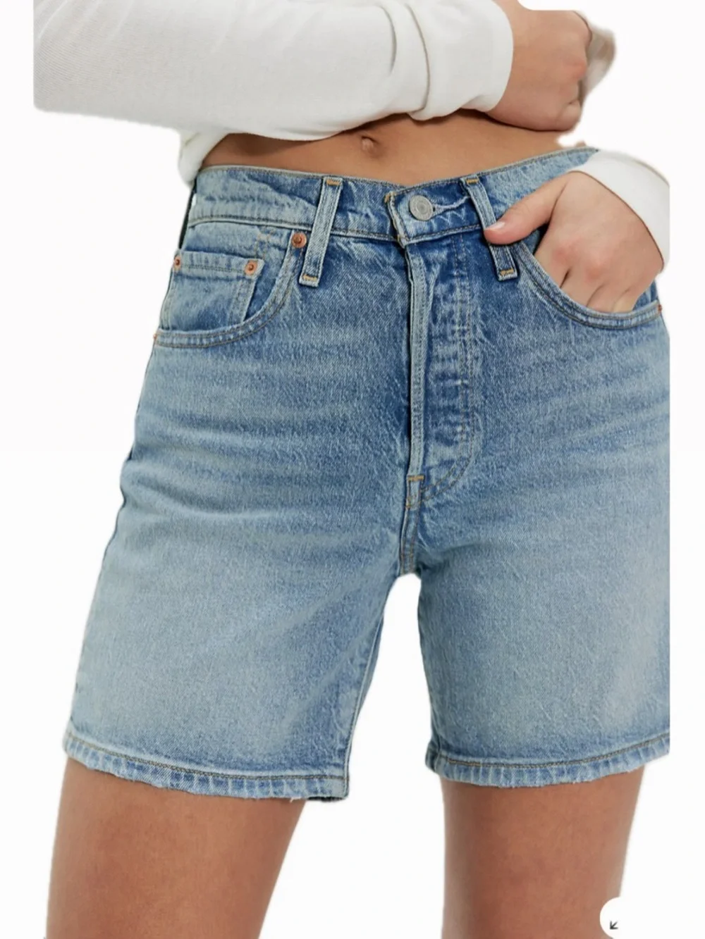 LEVI’S 501 MID THIGH HIGH-RISE BUTTON FLY DENIM SHORTS TAKE OFF DENIM WOMEN 26